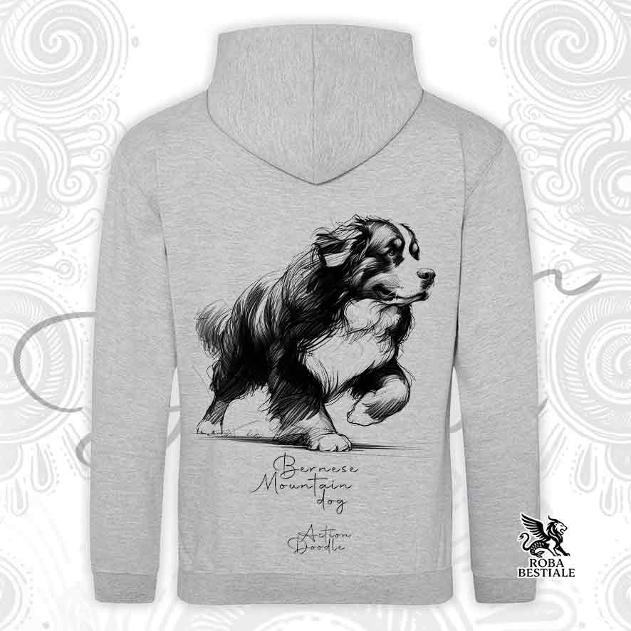 Felpa ACTION DOODLE - BOVARO DEL BERNESE - Con Cappuccio e Tasconi, diversi colori, Unisex - dalla XS alla 3XL