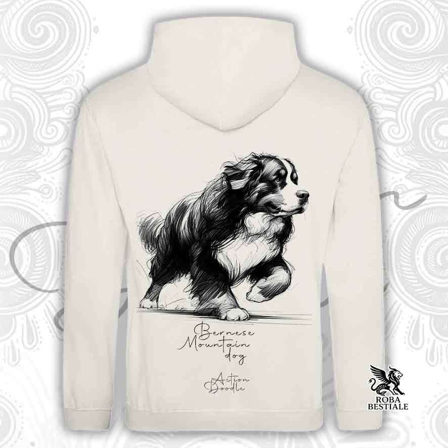Felpa ACTION DOODLE - BOVARO DEL BERNESE - Con Cappuccio e Tasconi, diversi colori, Unisex - dalla XS alla 3XL