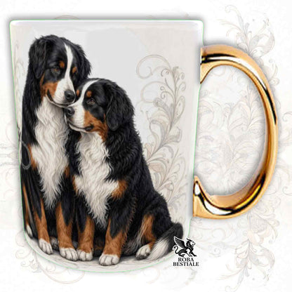 NOBILITY Mug - BERNESE MOUNTAIN DOG - Gold Handle - 330 ml - Ceramic