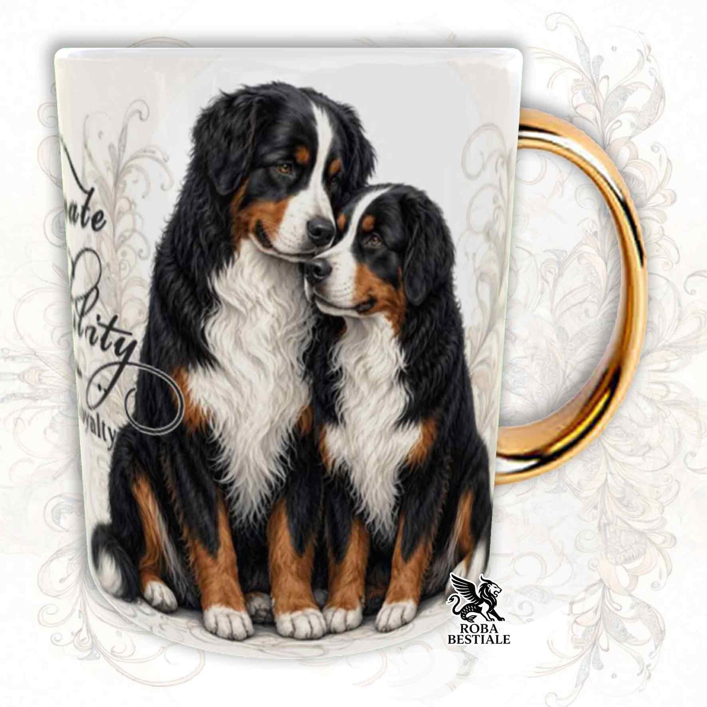 NOBILITY Mug - BERNESE MOUNTAIN DOG - Gold Handle - 330 ml - Ceramic