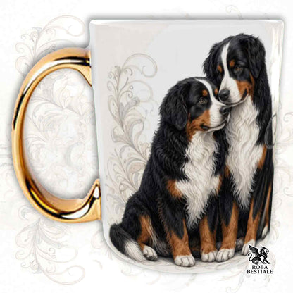 NOBILITY Mug - BERNESE MOUNTAIN DOG - Gold Handle - 330 ml - Ceramic