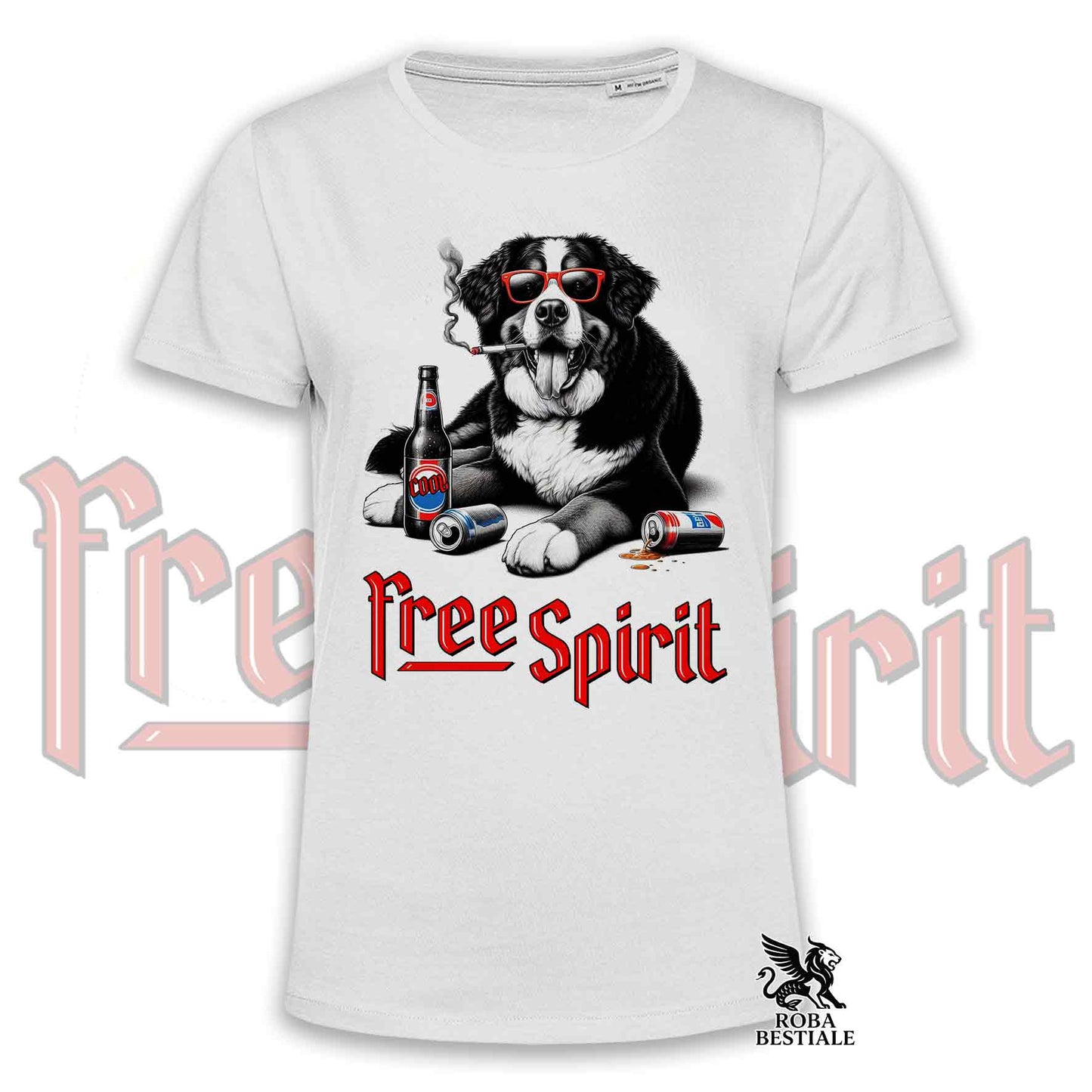 T-Shirt FREE SPIRIT - BOVARO DEL BERNESE - Bianca o Beige, da Uomo o da Donna - dalla XS alla 5XL