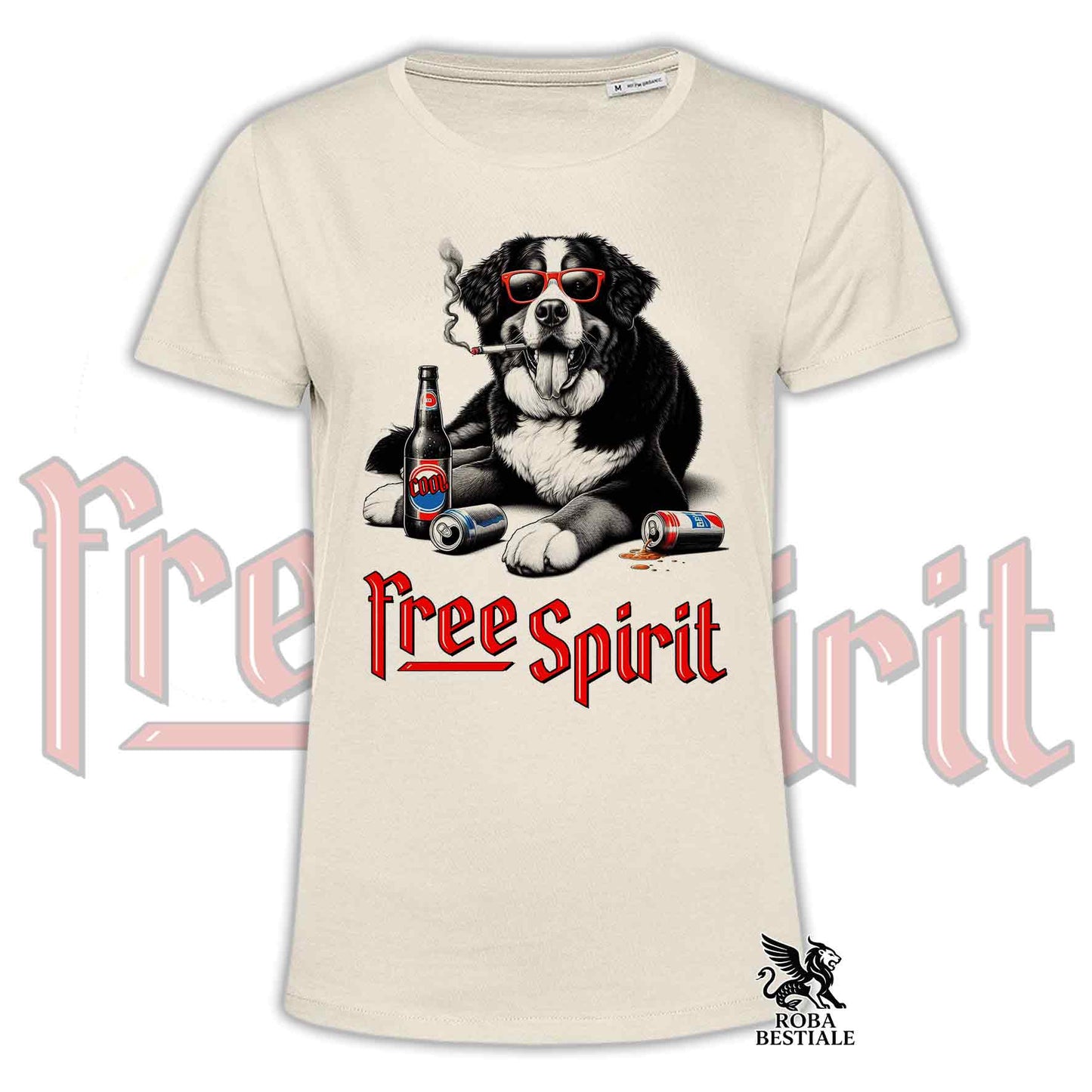 T-Shirt FREE SPIRIT - BOVARO DEL BERNESE - Bianca o Beige, da Uomo o da Donna - dalla XS alla 5XL