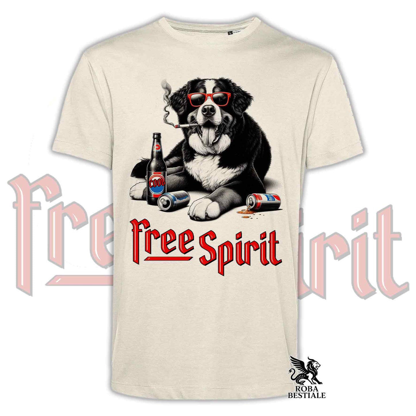T-Shirt FREE SPIRIT - BOVARO DEL BERNESE - Bianca o Beige, da Uomo o da Donna - dalla XS alla 5XL