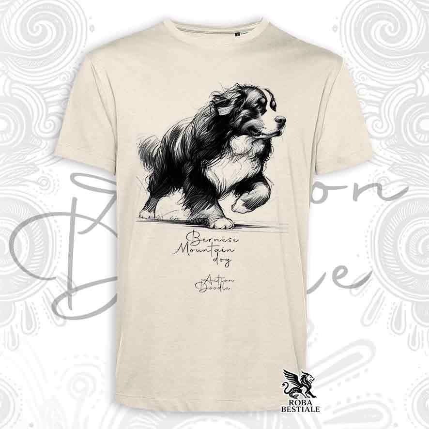 T-Shirt ACTION DOODLE - BOVARO DEL BERNESE - Bianca o Beige, da Uomo o da Donna - dalla XS alla 5XL