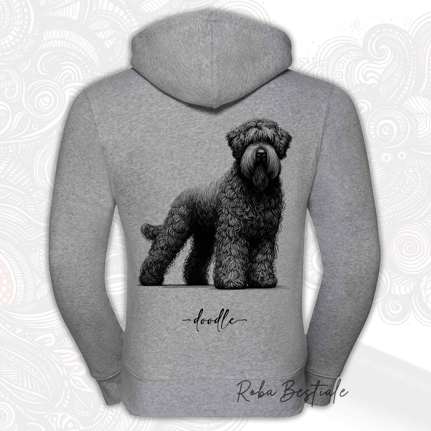 Felpa DOODLE - BOVARO DELLE FIANDRE - Con Cappuccio e Full Zip, Uomo o Donna, in tanti colori - dalla XS alla 3XL