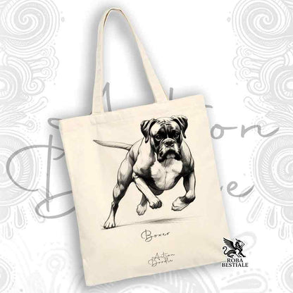 Tote Bag ACTION DOODLE - BOXER Fulvo - 100% Cotone - Bianca o Beige