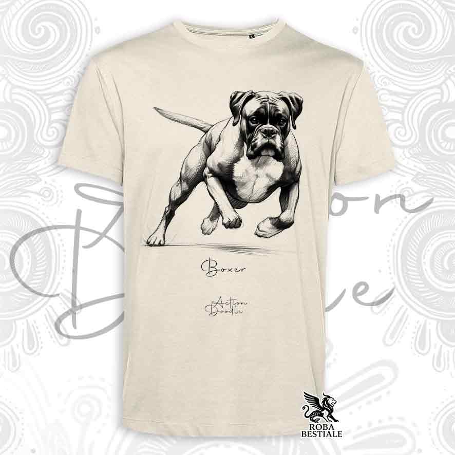 T-Shirt ACTION DOODLE - BOXER Fulvo - Bianca o Beige, da Uomo o da Donna - dalla XS alla 5XL