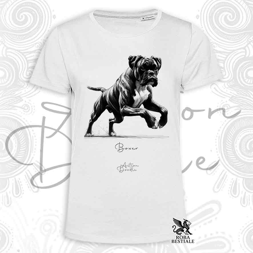 T-Shirt ACTION DOODLE - BOXER Tigrato - Bianca o Beige, da Uomo o da Donna - dalla XS alla 5XL