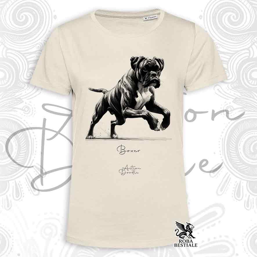 T-Shirt ACTION DOODLE - BOXER Tigrato - Bianca o Beige, da Uomo o da Donna - dalla XS alla 5XL