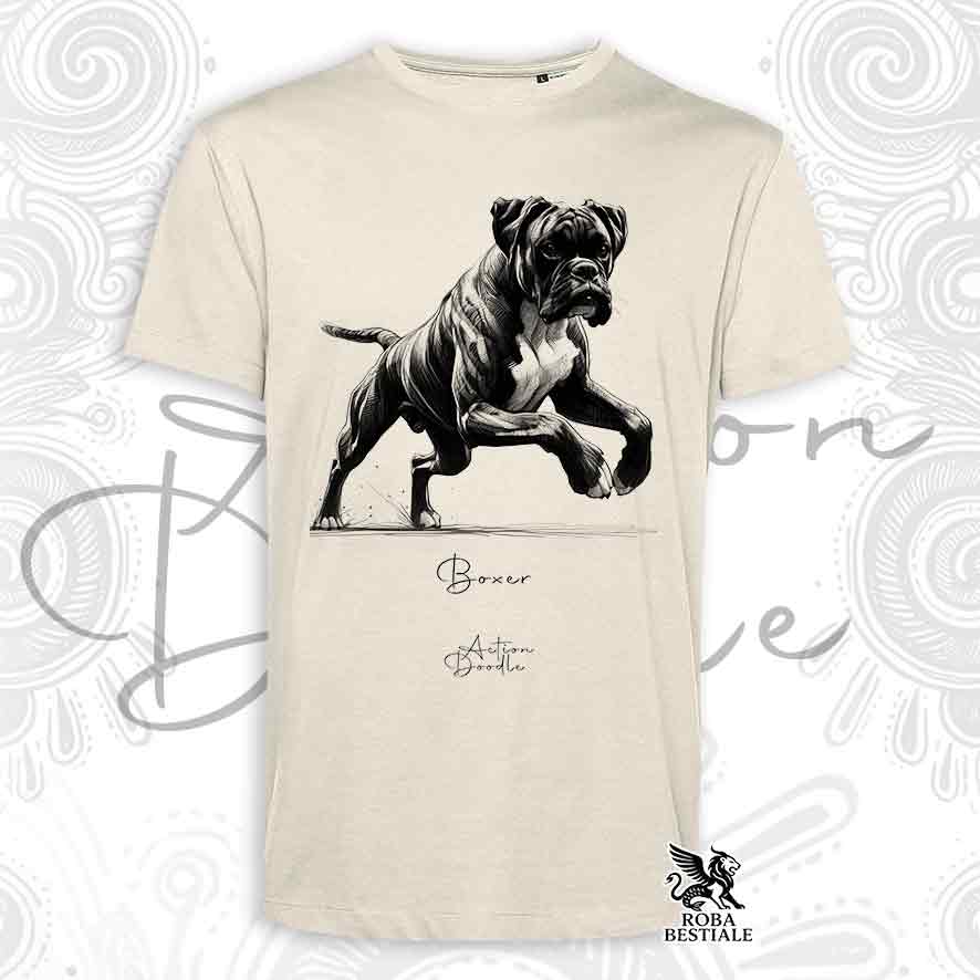 T-Shirt ACTION DOODLE - BOXER Tigrato - Bianca o Beige, da Uomo o da Donna - dalla XS alla 5XL