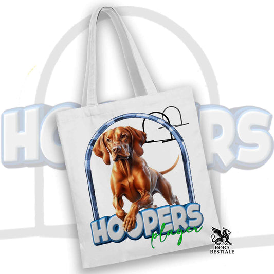 Tote Bag HOOPERS Player - BRACCO UNGHERESE a Pelo Corto - VIZSLA - 100% Cotone - Bianca o Beige