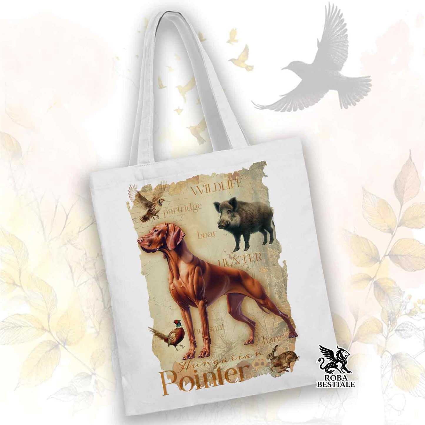 Tote Bag FIELD LEGACY - BRACCO UNGHERESE a Pelo Corto - VIZSLA - 100% Cotone - Bianca o Beige
