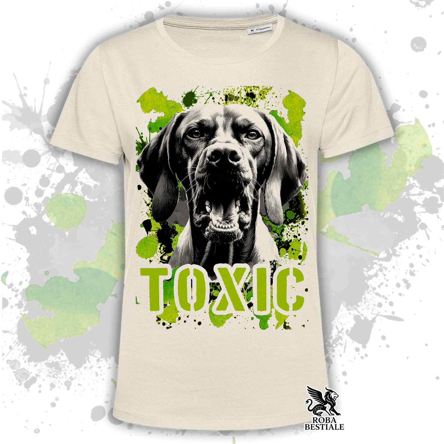 T-Shirt TOXIC - BRACCO UNGHERESE a Pelo Corto - VIZSLA - Bianca o Beige, da Uomo o da Donna - dalla XS alla 5XL