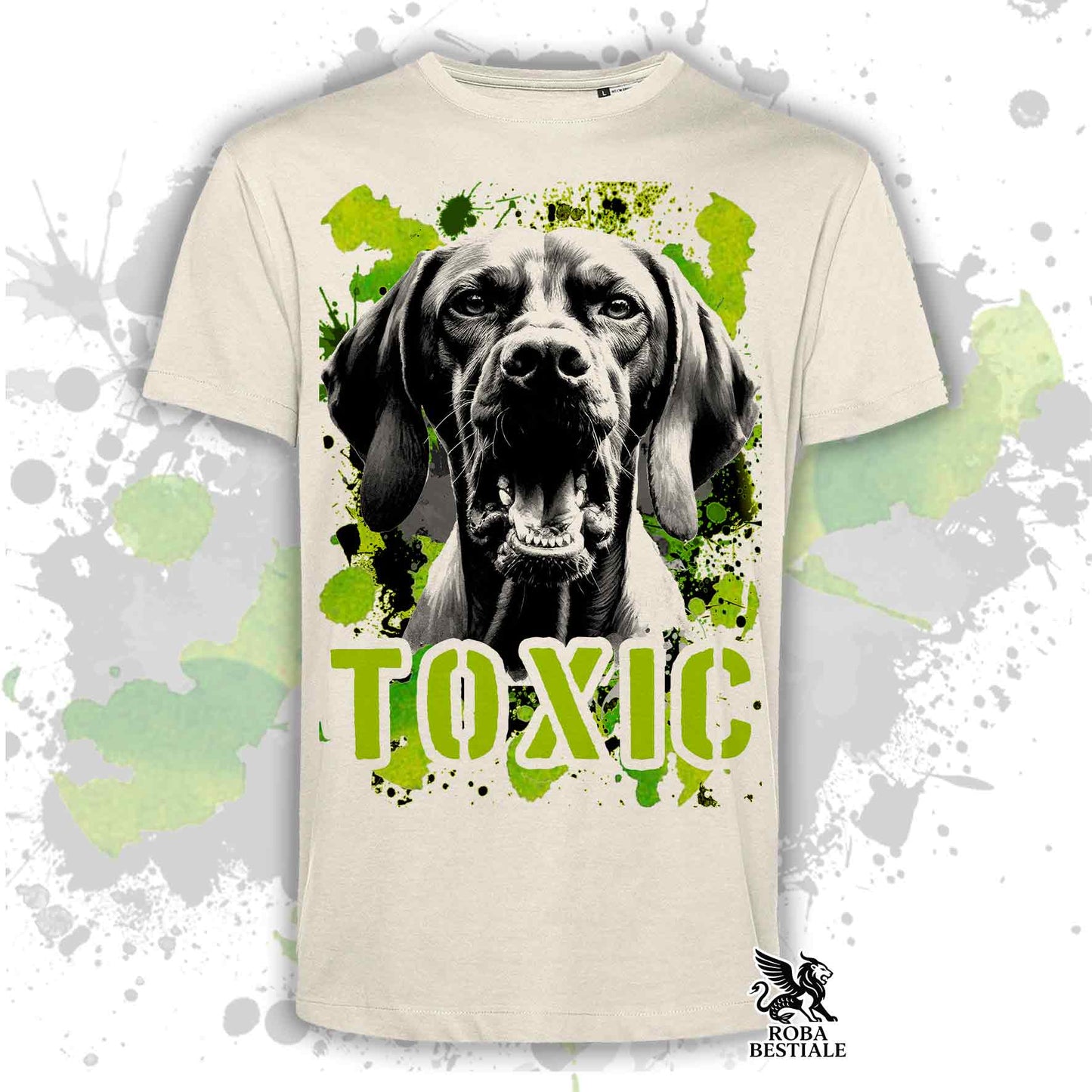 T-Shirt TOXIC - BRACCO UNGHERESE a Pelo Corto - VIZSLA - Bianca o Beige, da Uomo o da Donna - dalla XS alla 5XL