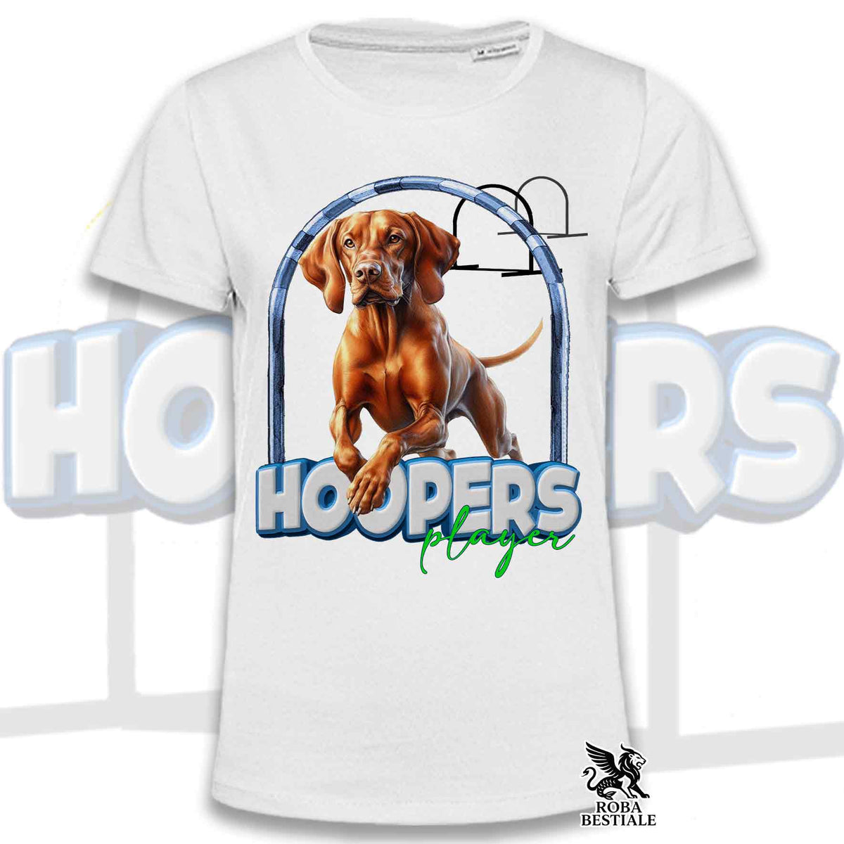 T-shirt bianca con stampa HOOPERS Player: cane in arco da agility