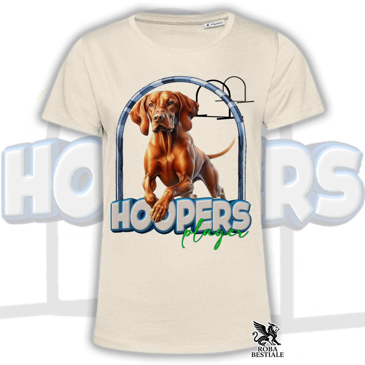 T-shirt beige con stampa HOOPERS Player: cane in arco da agility