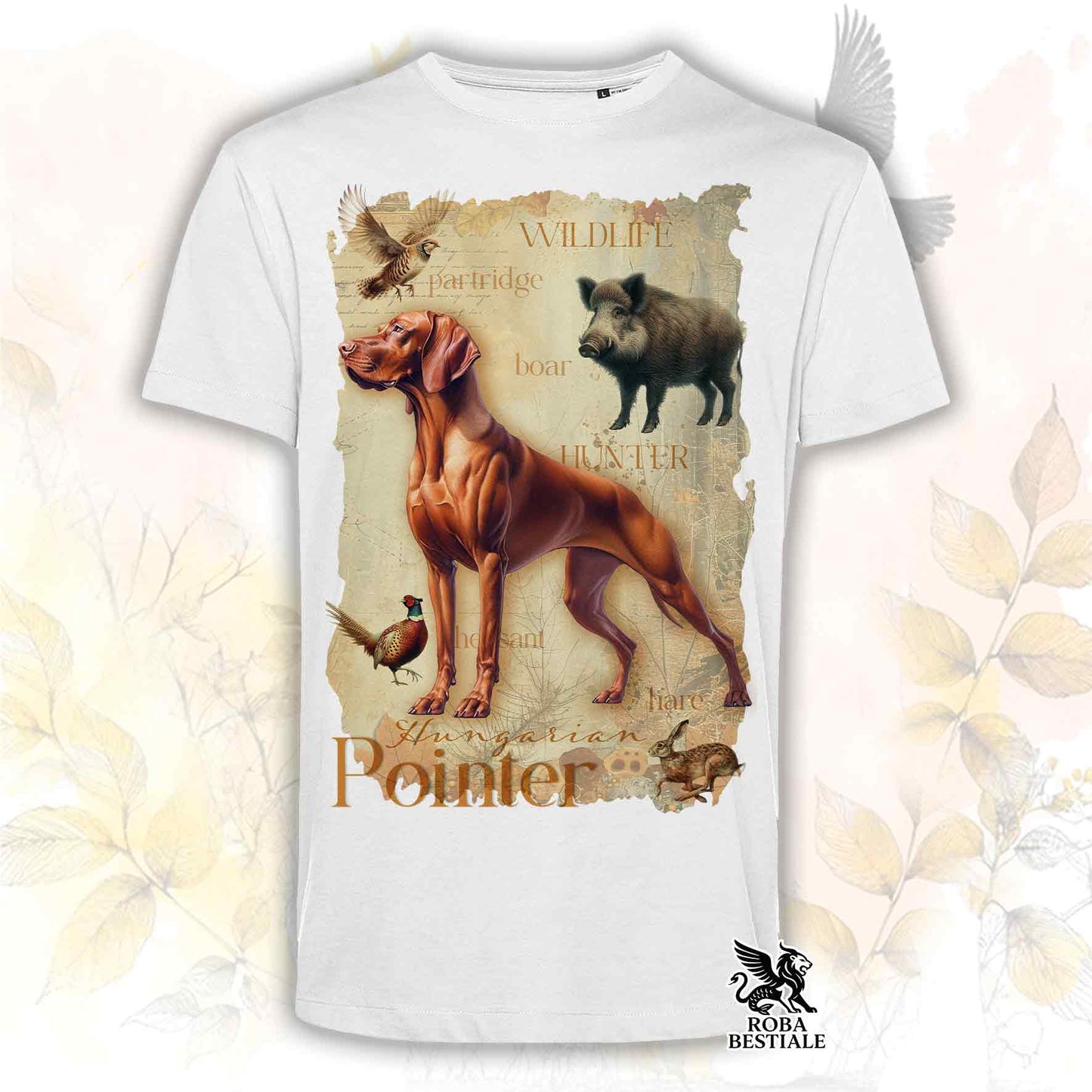 T-Shirt FIELD LEGACY - BRACCO UNGHERESE a Pelo Corto - VIZSLA - Bianca o Beige, da Uomo o da Donna - dalla XS alla 5XL