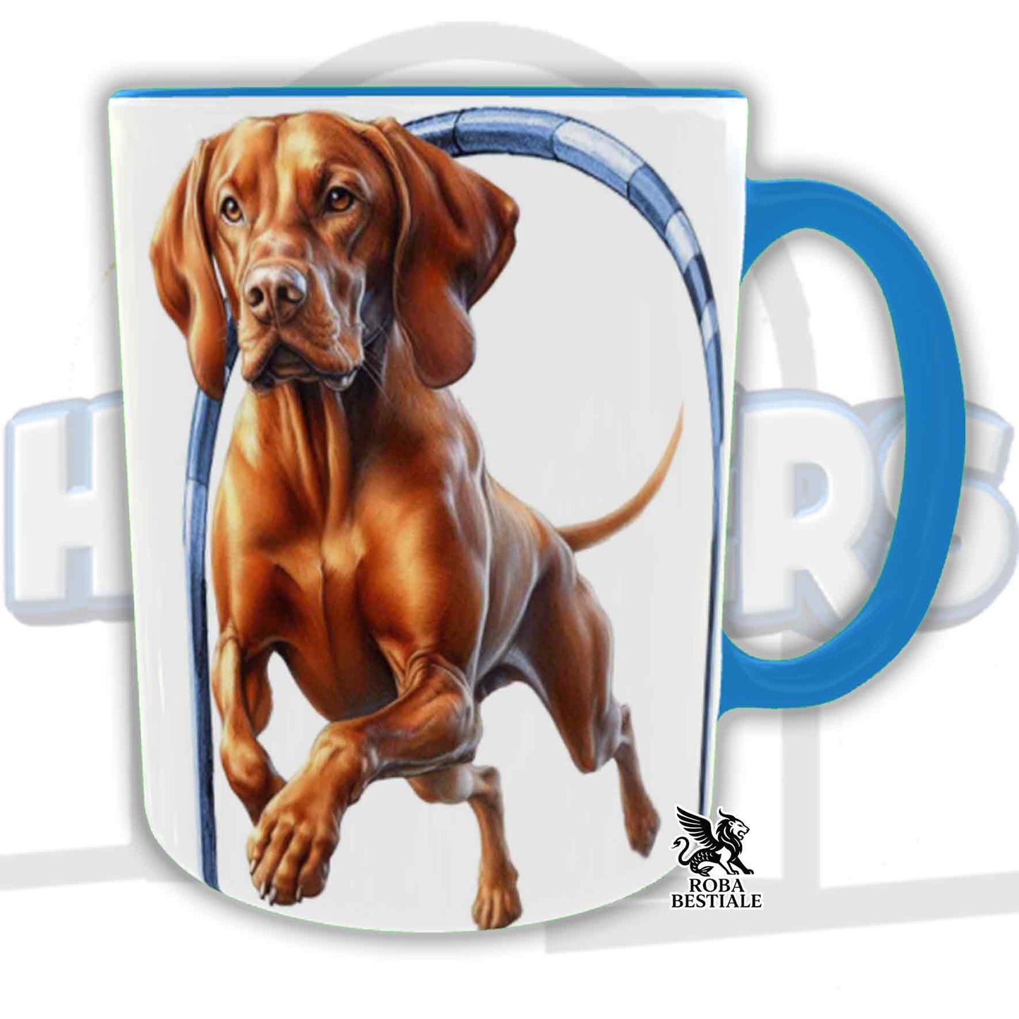 Tazza HOOPERS Player - BRACCO UNGHERESE a Pelo Corto - VIZSLA - In Ceramica, con manico e interno colorato - 330 ml