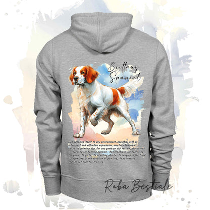 Felpa BEHAVIOR - EPAGNEUL BRETON o BRITTANY SPANIEL Bianco Arancio - Standard FCI - Unisex - Grigia - dalla XS alla 3XL