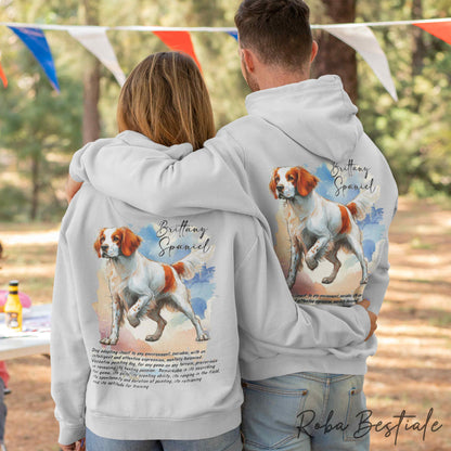 Felpa BEHAVIOR - EPAGNEUL BRETON o BRITTANY SPANIEL Bianco Arancio - Standard FCI - Unisex - Grigia - dalla XS alla 3XL