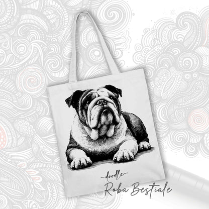 Shopper DOODLE Elegance - BULLDOG INGLESE - Diversi colori disponibili, 100% Cotone