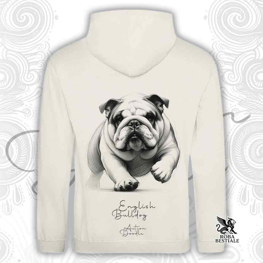 Felpa ACTION DOODLE - BULLDOG INGLESE - Con Cappuccio e Tasconi, diversi colori, Unisex - dalla XS alla 3XL