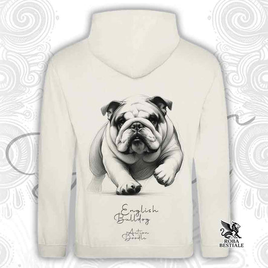 Felpa ACTION DOODLE - BULLDOG INGLESE - Con Cappuccio e Tasconi, diversi colori, Unisex - dalla XS alla 3XL