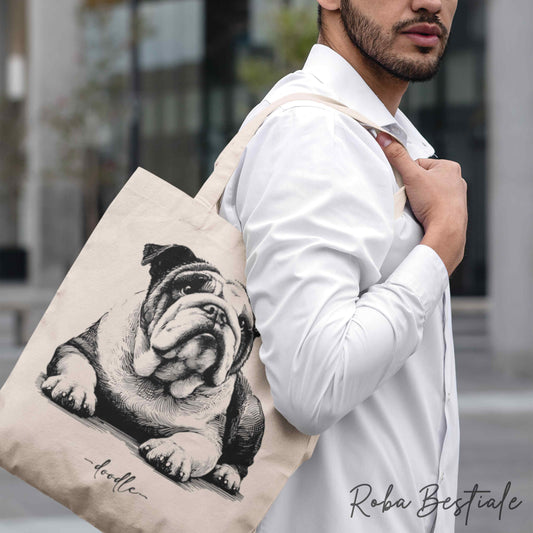Shopper DOODLE Elegance - BULLDOG INGLESE - Diversi colori disponibili, 100% Cotone