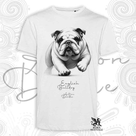 T-Shirt ACTION DOODLE - BULLDOG INGLESE - Bianca o Beige, da Uomo o da Donna - dalla XS alla 5XL