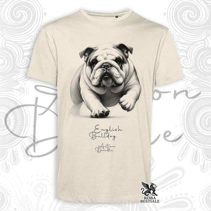 T-shirt ACTION DOODLE - BOULEDOGUE ANGLAIS - Blanc ou Beige, Homme ou Femme - du XS au 5XL