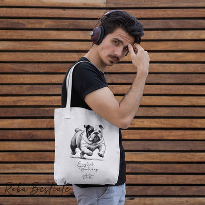 Shopper ACTION DOODLE - BULLDOG INGLESE 1 - Diversi colori disponibili, 100% Cotone