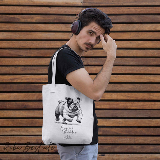 Shopper ACTION DOODLE - BULLDOG INGLESE 1 - Diversi colori disponibili, 100% Cotone
