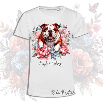 T-Shirt PEONY - BULLDOG INGLESE Bianco e Rosso - Bianca, Uomo o Donna - dalla XS alla 5XL