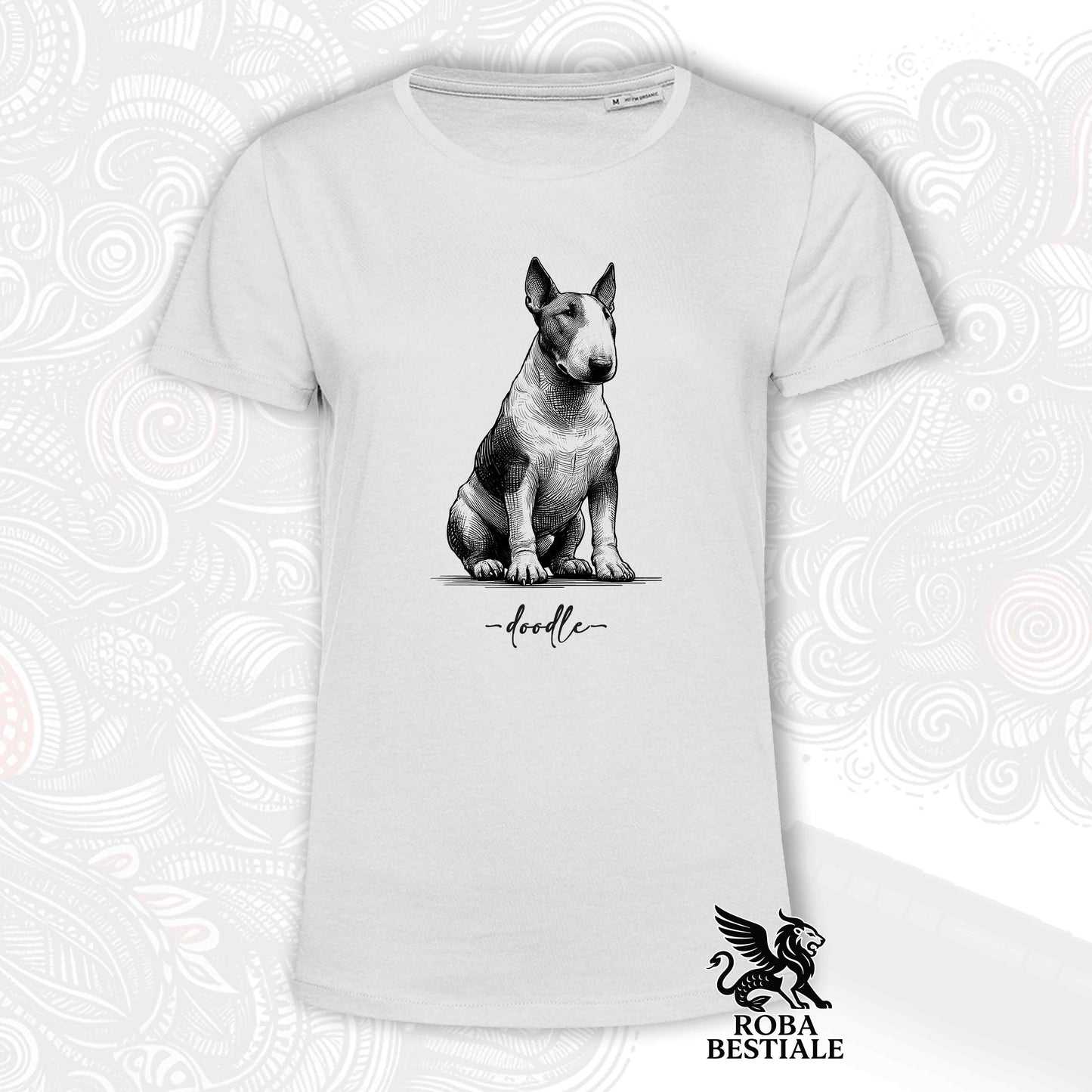 DOODLE T-Shirt - BULL TERRIER - White or Beige, Men's or Women's - from XS to 5XL