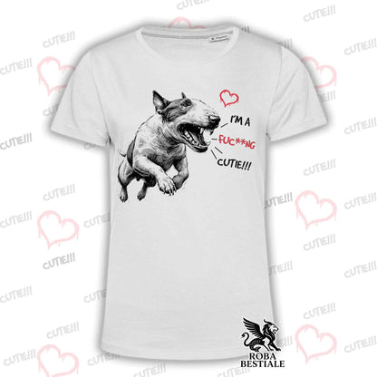 T-Shirt CUTIE - BULL TERRIER - Bianca o Beige, da Uomo o da Donna - dalla XS alla 5XL