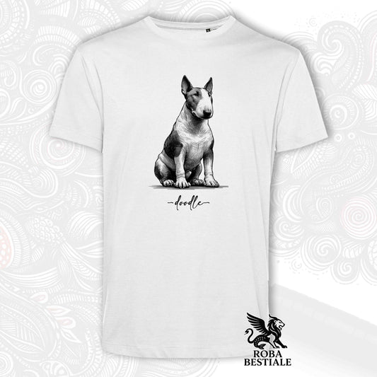 T-Shirt DOODLE - BULL TERRIER - Bianca o Beige, da Uomo o da Donna - dalla XS alla 5XL