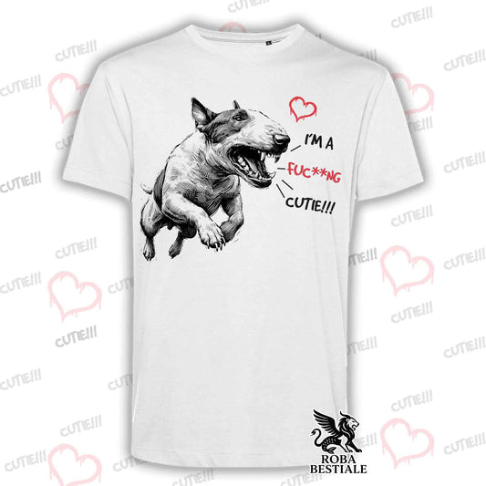 T-Shirt CUTIE - BULL TERRIER - Bianca o Beige, da Uomo o da Donna - dalla XS alla 5XL