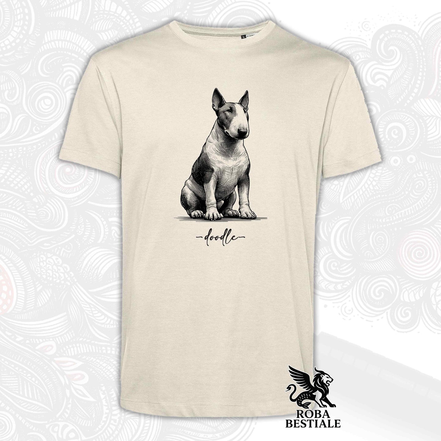 DOODLE T-Shirt - BULL TERRIER - White or Beige, Men's or Women's - from XS to 5XL