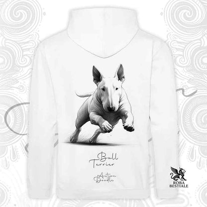 Sweat à capuche ACTION DOODLE - BULL TERRIER Blanc - Avec capuche et grandes poches, plusieurs couleurs, Unisexe - du XS au 3XL