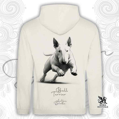 Sweat à capuche ACTION DOODLE - BULL TERRIER Blanc - Avec capuche et grandes poches, plusieurs couleurs, Unisexe - du XS au 3XL
