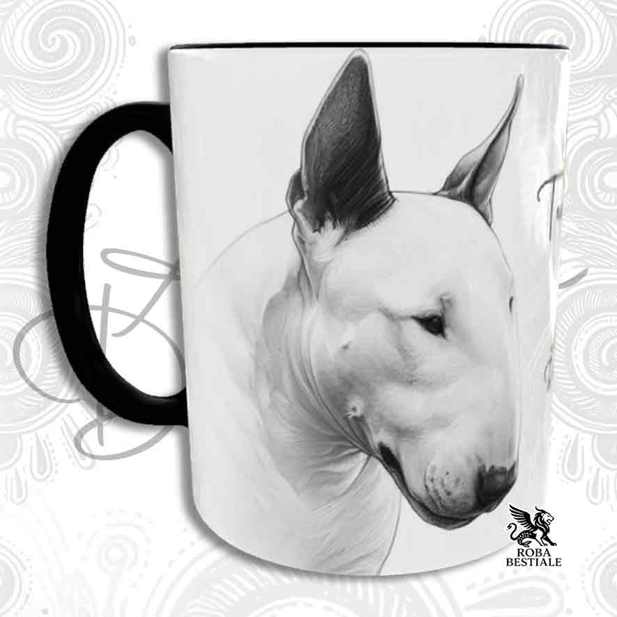 Tazza ACTION DOODLE - BULL TERRIER Bianco - In Ceramica, con manico e interno colorato - 330 ml