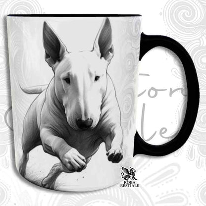 Tazza ACTION DOODLE - BULL TERRIER Bianco - In Ceramica, con manico e interno colorato - 330 ml