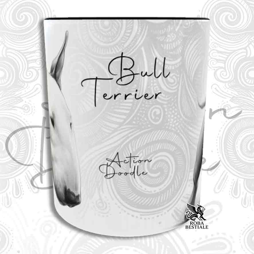 Tazza ACTION DOODLE - BULL TERRIER Bianco - In Ceramica, con manico e interno colorato - 330 ml