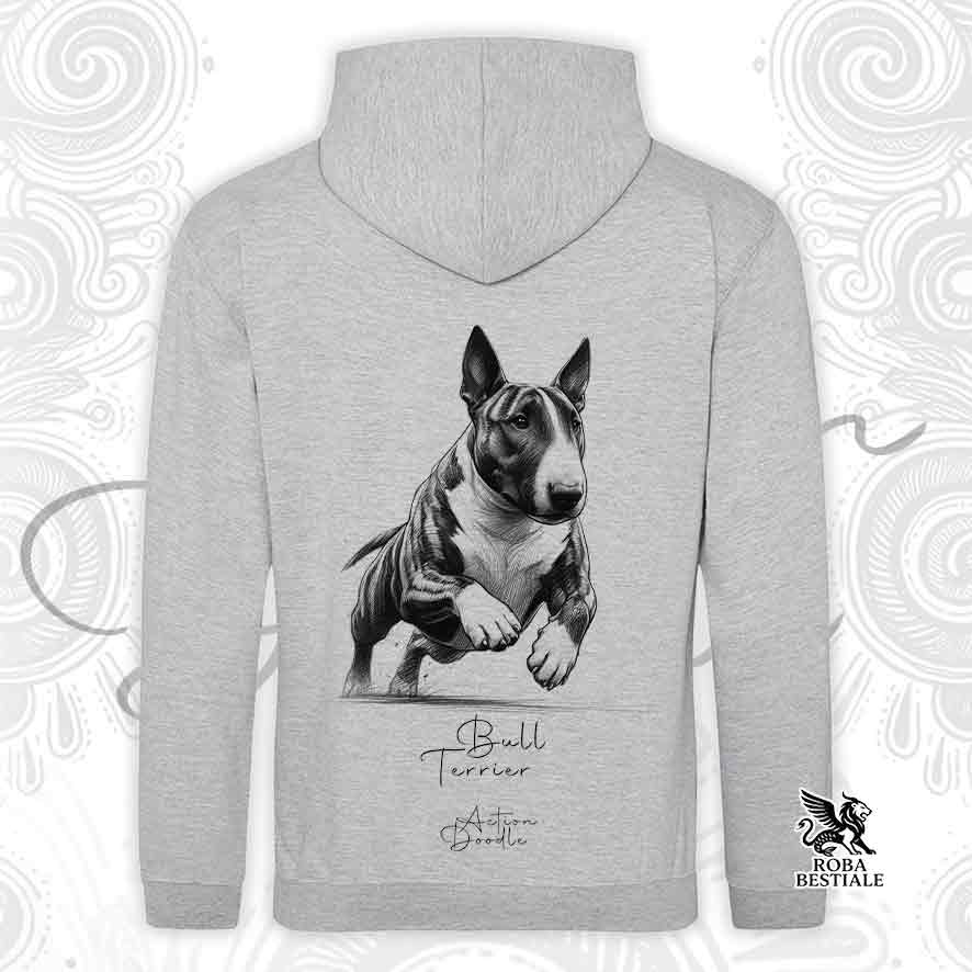Felpa ACTION DOODLE - BULL TERRIER Tigrato - Con Cappuccio e Tasconi, diversi colori, Unisex - dalla XS alla 3XL