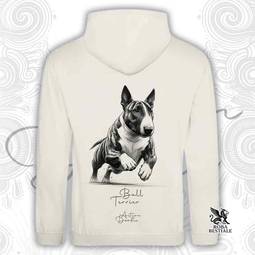 Felpa ACTION DOODLE - BULL TERRIER Tigrato - Con Cappuccio e Tasconi, diversi colori, Unisex - dalla XS alla 3XL