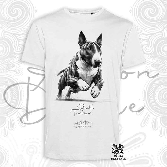 T-Shirt ACTION DOODLE - BULL TERRIER Tigrato - Bianca o Beige, da Uomo o da Donna - dalla XS alla 5XL