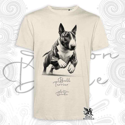 T-shirt ACTION DOODLE - BULL TERRIER Tigré - Blanche ou Beige, pour Homme ou pour Femme - du XS au 5XL