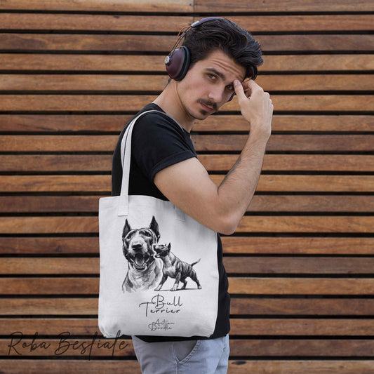 Shopper ACTION DOODLE - BULL TERRIER Tigrato 1 - Diversi colori disponibili, 100% Cotone
