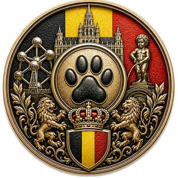 Un badge che identifica il Belgio come paese d'origine di cani di diverse razze
